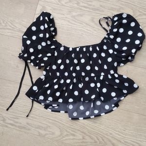 Adorable black polka dot top